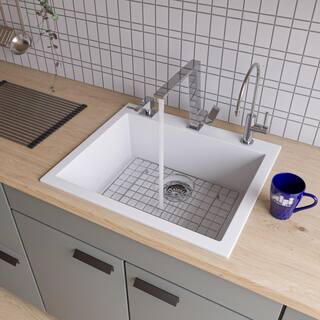 ALFI BRAND Drop-In Granite Composite 23.63 in. 1-Hole Single Bowl Kitchen Sink in White AB2420DI-W