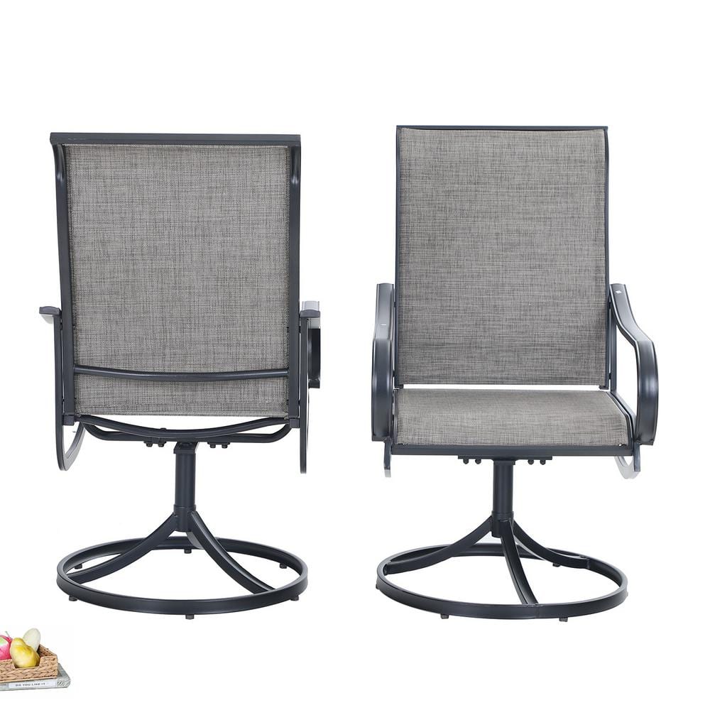 PHI VILLA Black Swivel Textilene Metal Patio Outdoor Dining Chair (2-Pack) THD-E02GF093-B