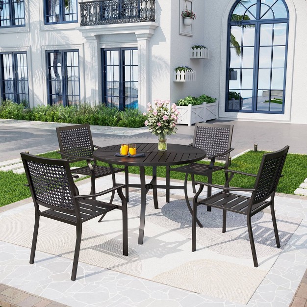 5pc Outdoor Dining Set With Metal Slat Round Table With Umbrella Hole Captiva Designs