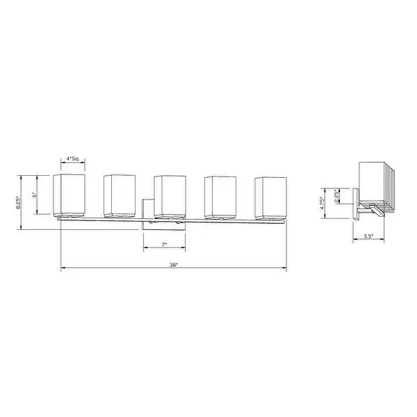 Ella 5-Light Chrome Bath Bracket with Square Satin Opal Glass