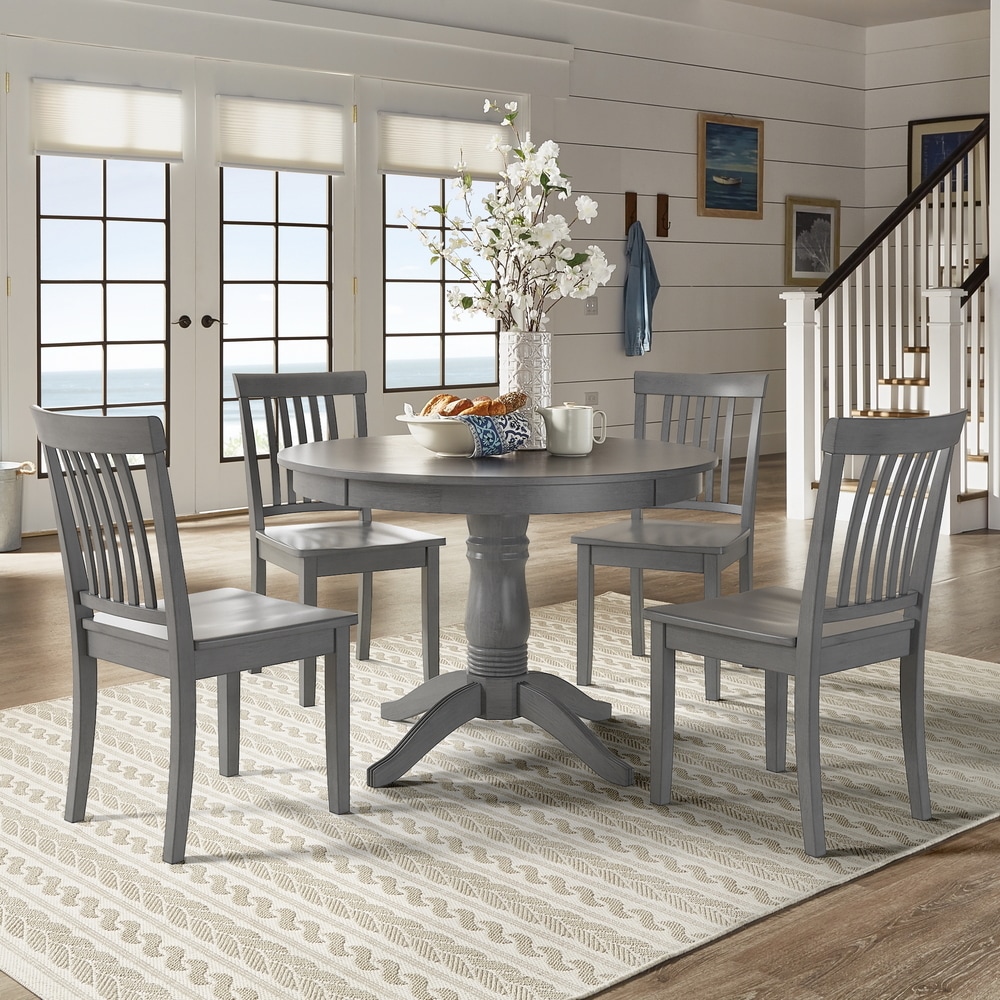 Wilmington II Round Pedestal Base Antique Grey 5 Piece Dining Set by iNSPIRE Q Classic