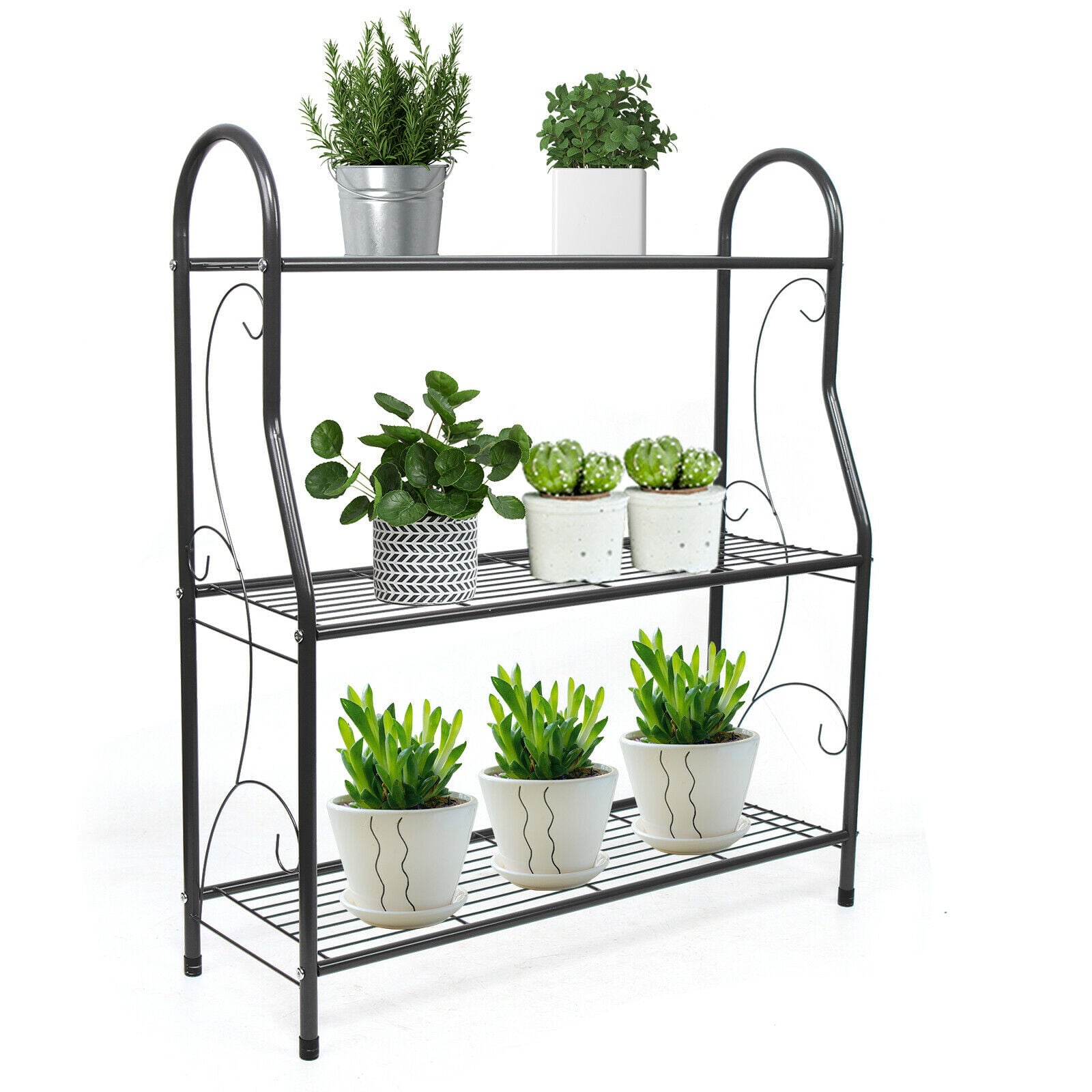 TFCFL 3 Tier Plant Stand Garden Decor Plant Holder Flower Pot Metal Shelf Organizer Storage Rack Black Indoor / Outdoor