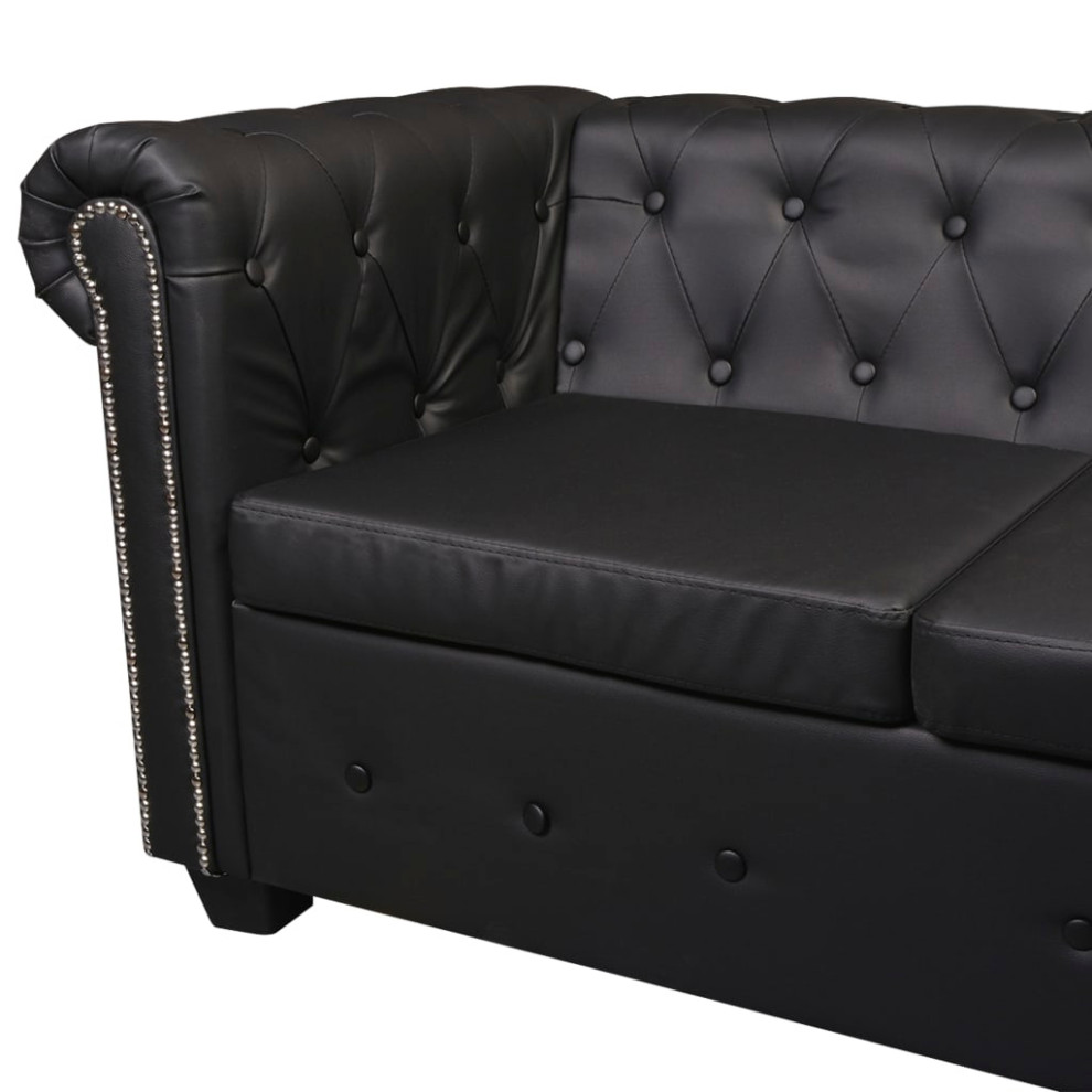 vidaXL Chesterfield Corner Sofa 6 Seater Faux Leather Black Chaise Longue   Transitional   Sectional Sofas   by vidaXL LLC  Houzz