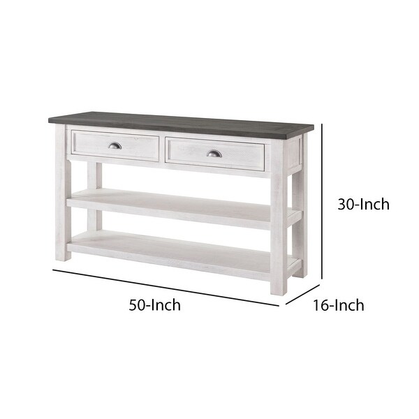 Coastal Rectangular Wooden Console Table with 2 Drawers， White and Gray