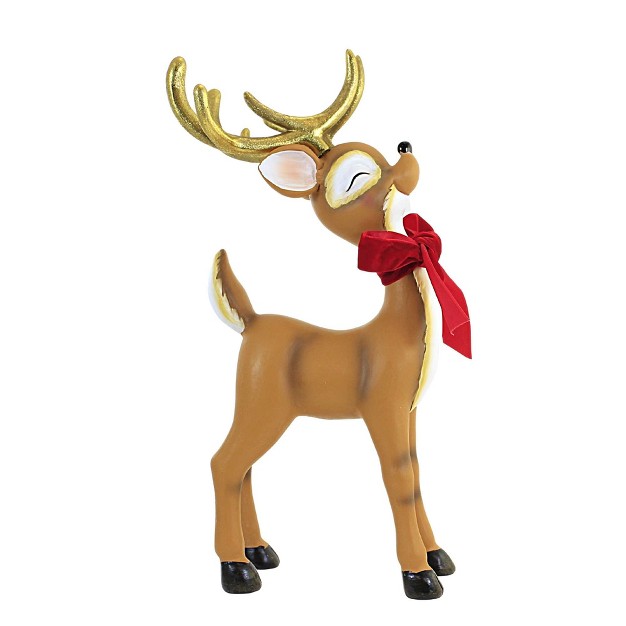 December Diamonds Christmas Retro Deer With Scarf One Figurine 12 5 Inches Velveteen Bow 2929408 Polyresin Brown