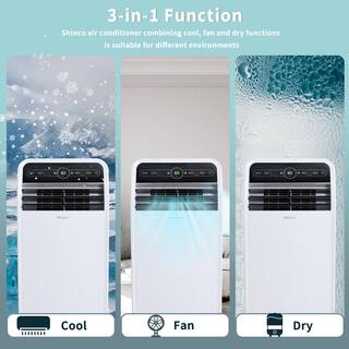 Shinco 12000 BTU (7800 BTU DOE) Portable Air Conditioner Cools 400 sq.ft. with Dehumidifier with Remote in White 3 Speeds JSXKRY23061603