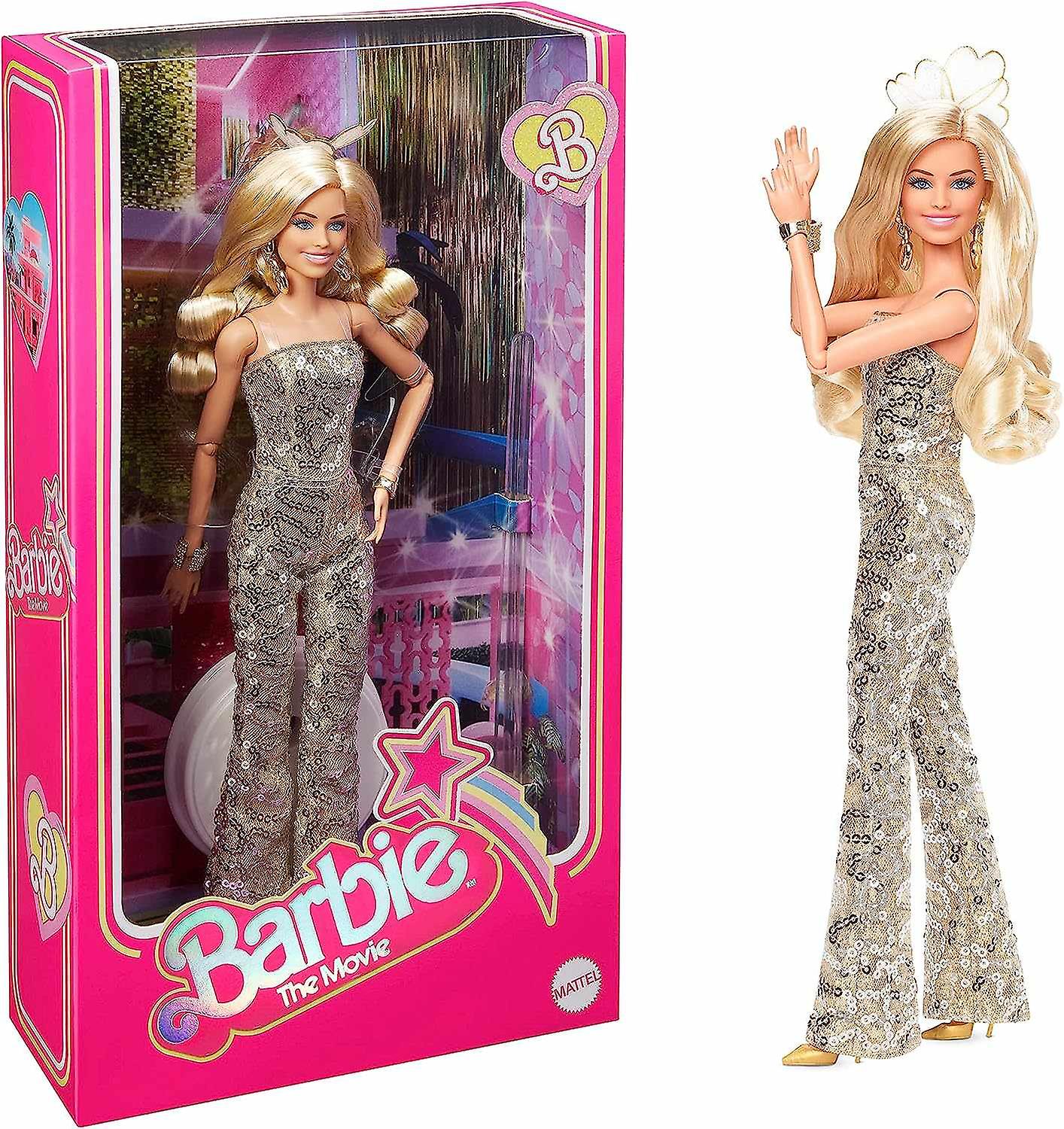 Barbie the Movie Collectible Doll Margot Robbie As Barbie In Gold Disco Jumpsuit Docka