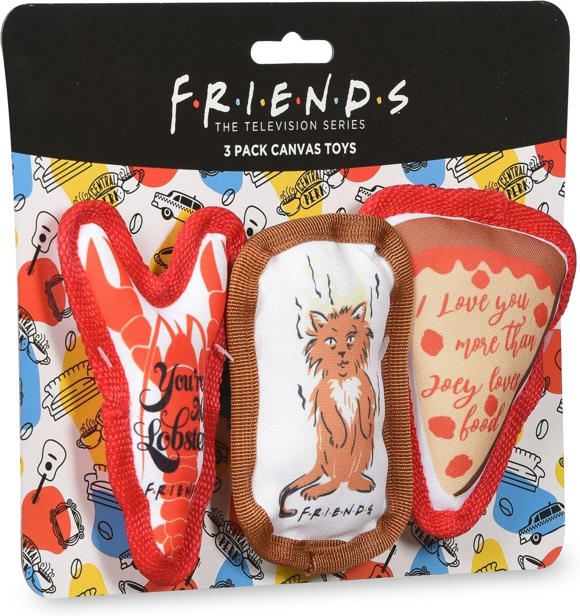 Fetch For Pets Friends Pizza， Cat， Lobster Canvas Toy Plush Cat Toy with Catnip， 3 count