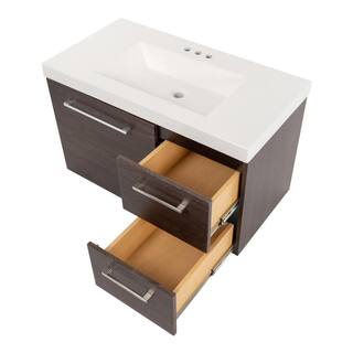 Domani Larissa 37 in. W x 19 in. D Bathroom Vanity in Elm Ember with Cultured Marble Vanity Top in White with White Sink LR36P2-EE