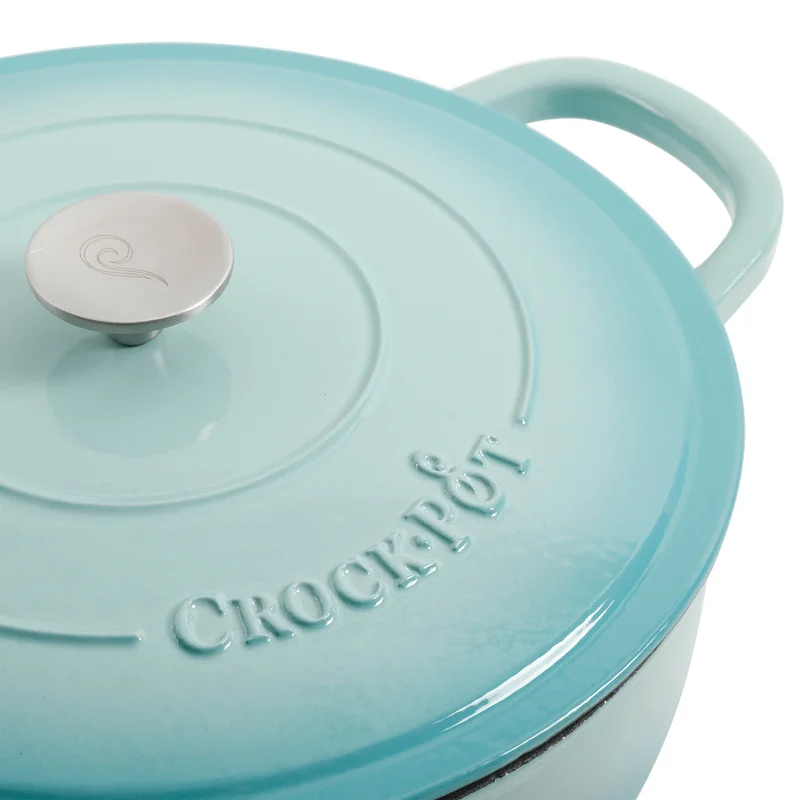 Crock Pot 125298.02R Artisan Enameled Cast Iron Braiser W/Lid， 5 Quart， Aqua