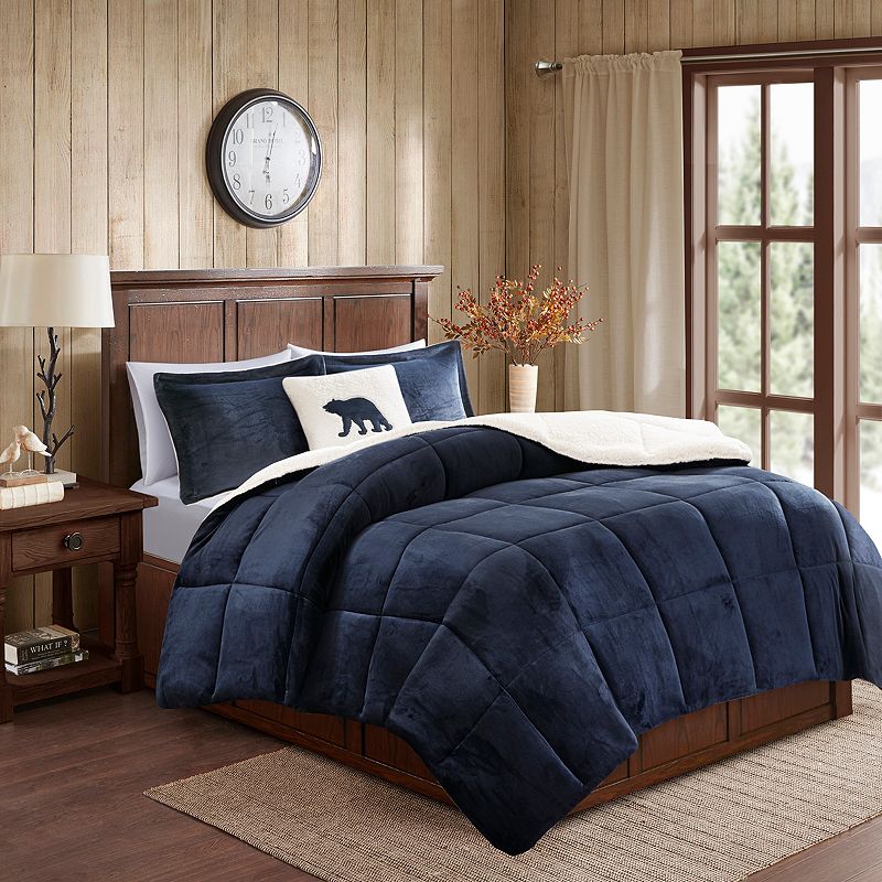 Woolrich Alton Plush to Sherpa Fleece Down Alternative Comforter Set with Throw Pillow