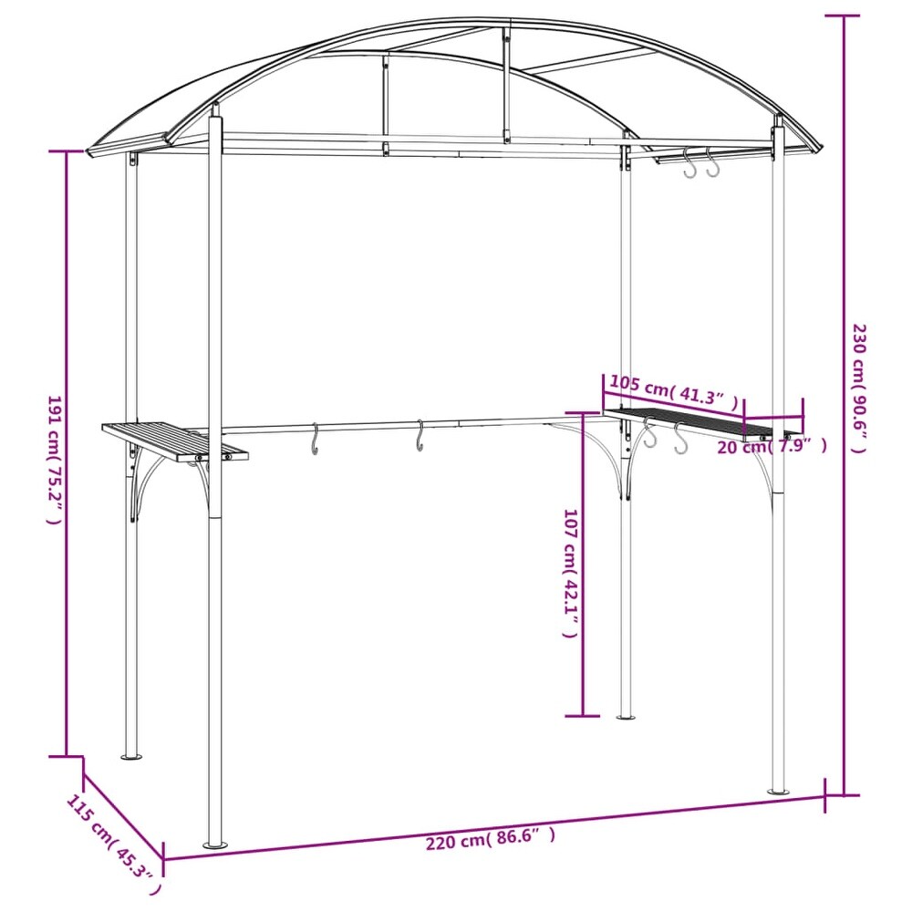 vidaXL BBQ Gazebo with Side Shelves Anthracite 86.6\