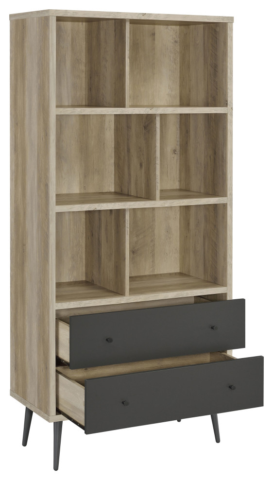 Maeve 3 shelf Engineered Wood Bookcase With Drawers Antique Pine and Grey   Modern   Bookcases   by Modon  Houzz