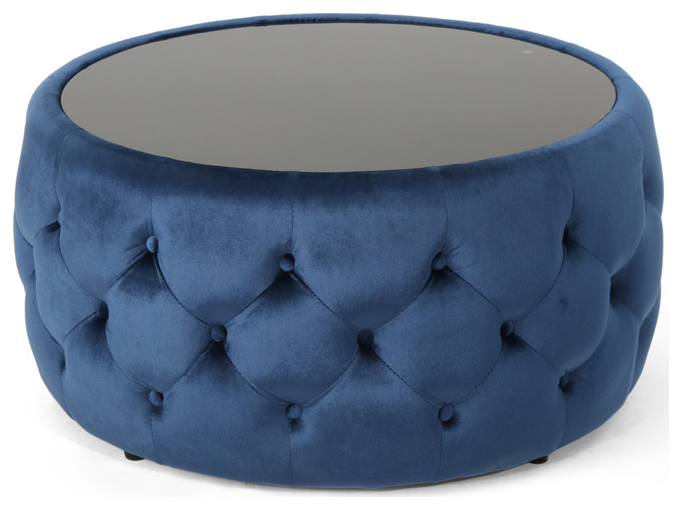 GDF Studio Ivy Glam Velvet and Tempered Glass Coffee Table Ottoman   Contemporary   Footstools And Ottomans   by GDFStudio  Houzz