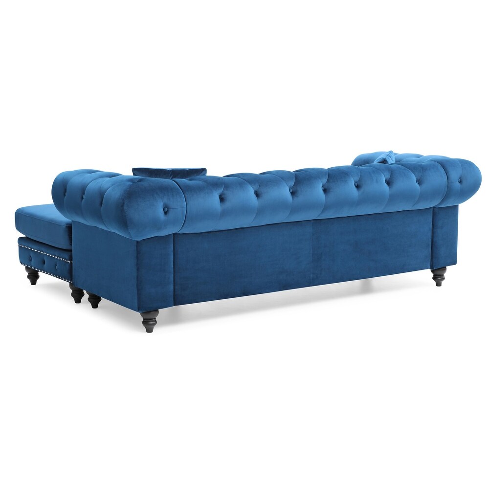 Nola 98 in. Velvet L Shape 3 Seater Sofa with 2 Throw Pillow   98\