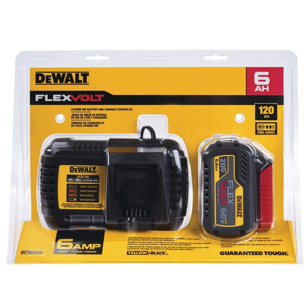 DEWALT FLEXVOLT 20V/60V MAX Lithium-Ion 6.0Ah Battery Pack with 6 Amp Output Charger DCB606C