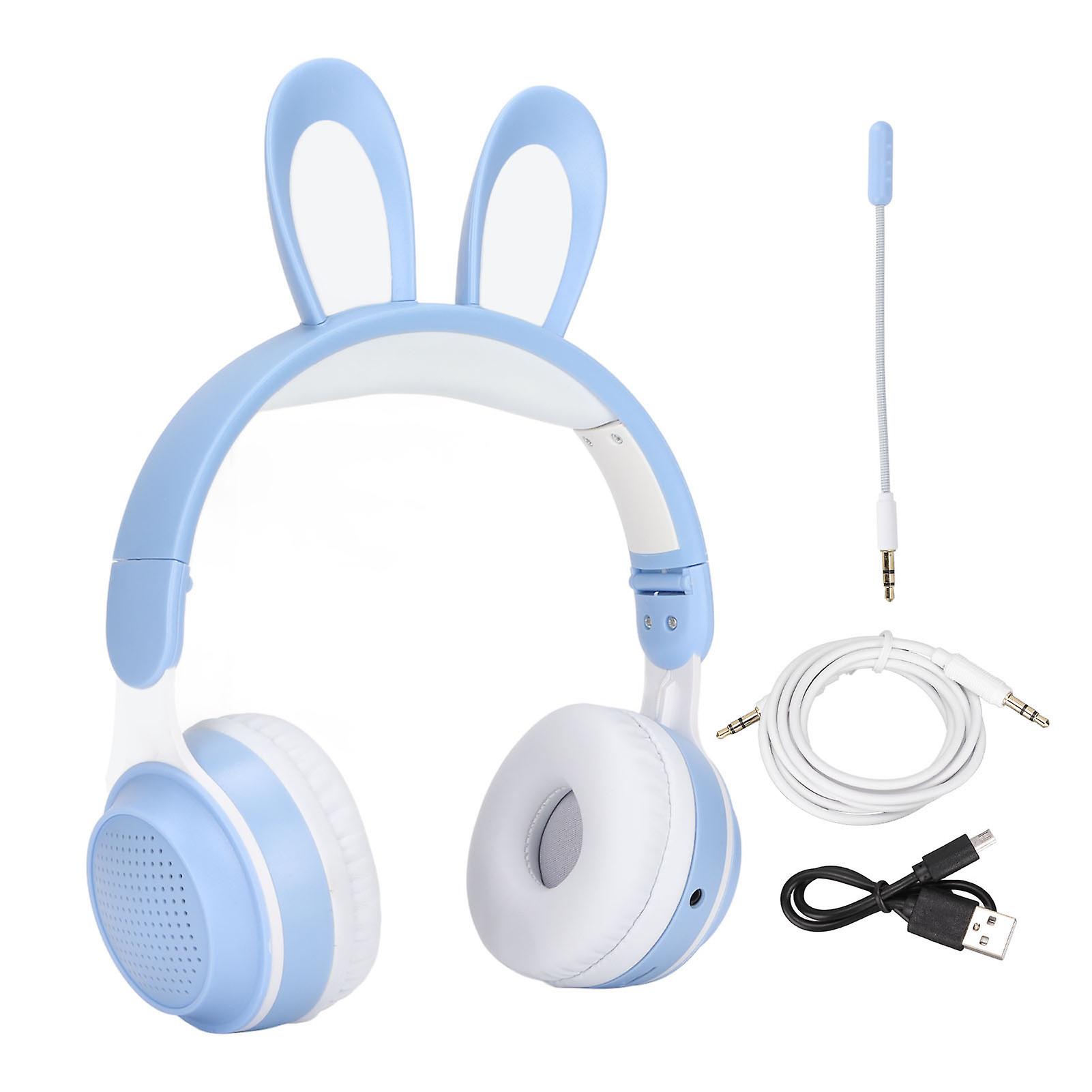 Rabbit Ear Bluetooth 5.0 Headphones Folding Kids Wireless Headset With Led Color Light For Pc Tablet Online Learningblue