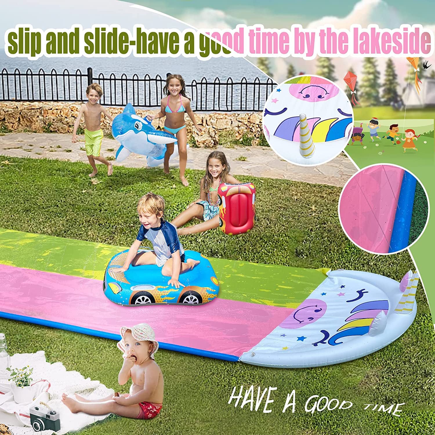 Lavinya Slip and Slide, with 2 Body board for Kids and Adults Loved With Sprinkler, Safe and Easy Use Fun Water Toys.