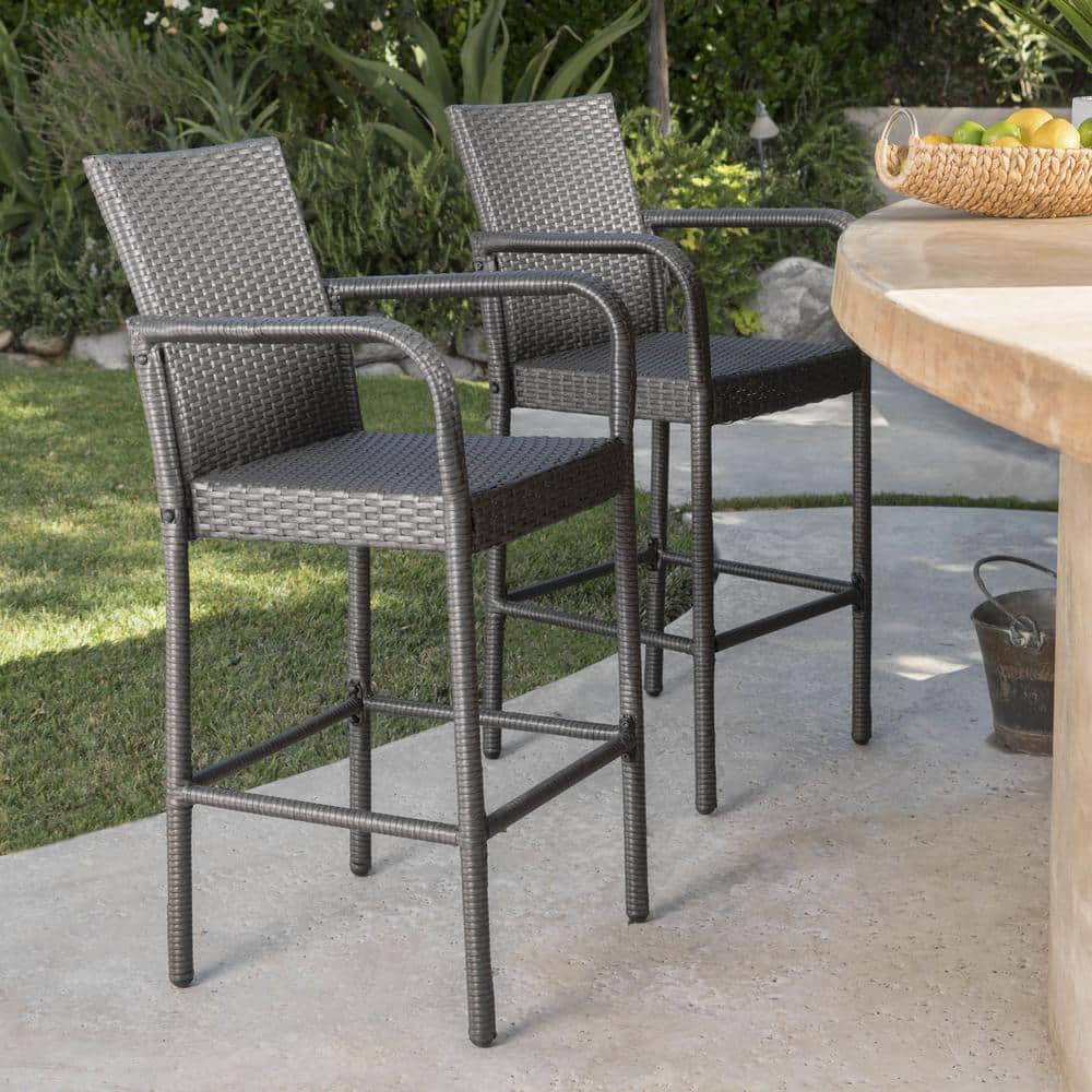 Cisvio 30-Inch Wicker Grey Outdoor Bar Stool with White Cushion (Set of 2) D0102H7NKKP