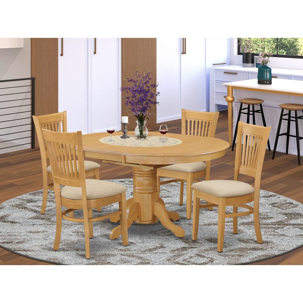 East West Furniture 5 Piece Modern Dining Table Set Includes an Oval Wooden Table and 4 Kitchen Chairs  Oak(Seats Option)