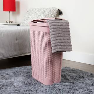 Mind Reader Basket Collection Slim Laundry Hamper 40 Liter (15kg33lbs) Capacity Cut Out Handles Attached Hinged Lid Pink 40HAMP-PNK