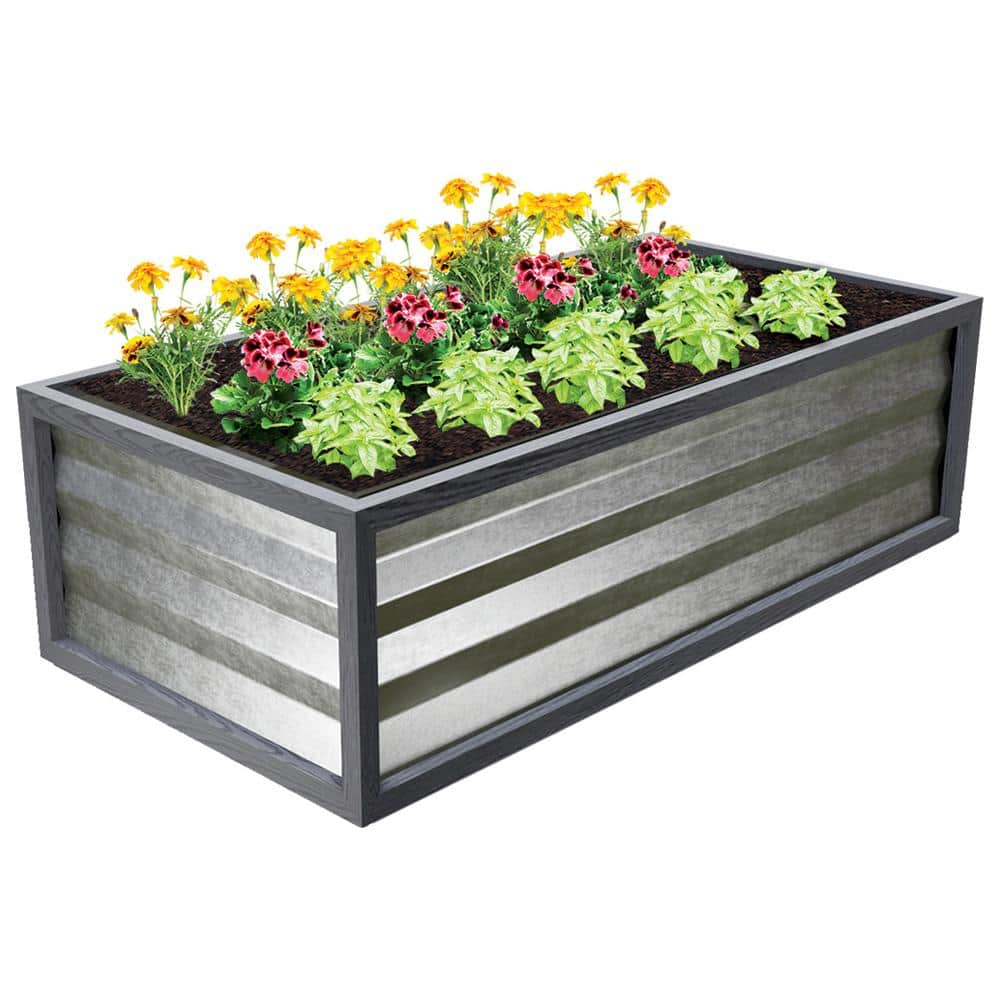 Cinch Smart Garden 48 in. x 24 in. x 12 in. Grey Composite with Galvanized Steel Raised Garden Bed 3053446