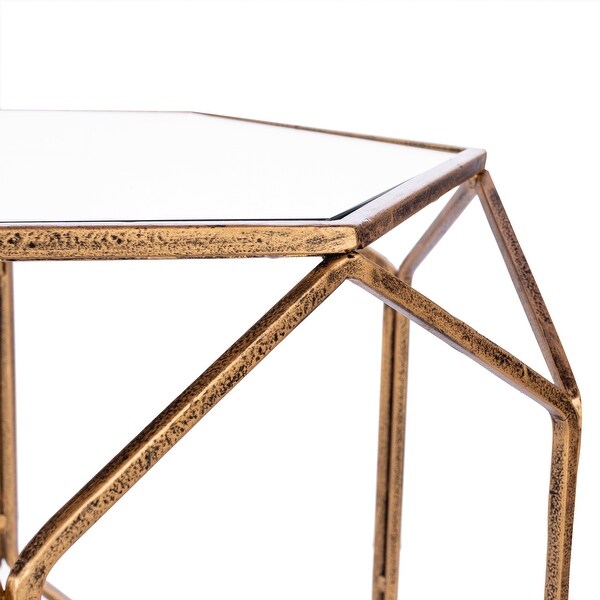 Arham Hexagon Glass Top and Metal Geometric Frame End Table - 22