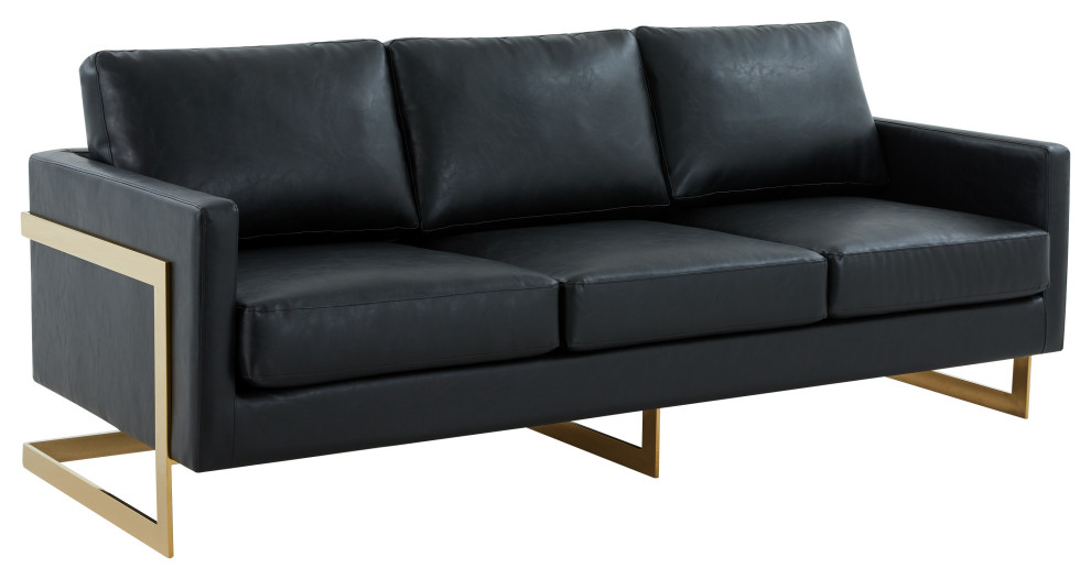 LeisureMod Lincoln Modern Leather Sofa With Gold Frame   Contemporary   Sofas   by LeisureMod  Houzz