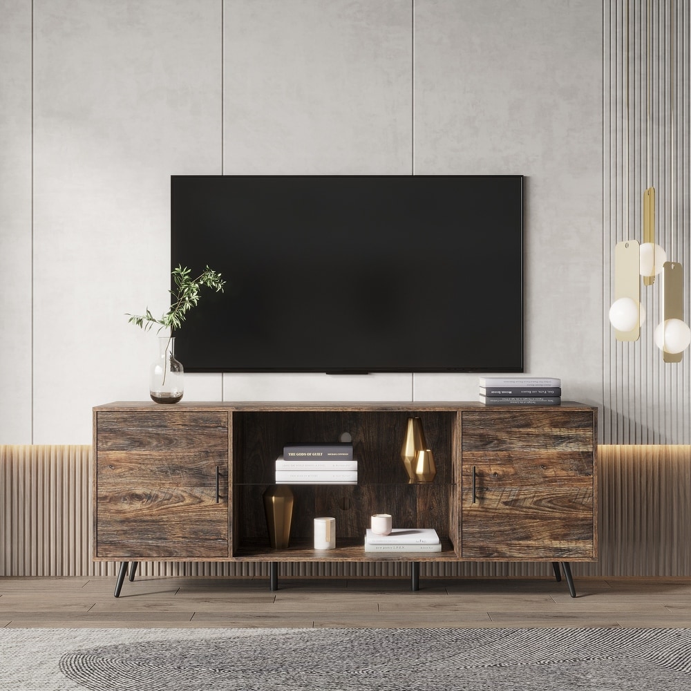 TV Stand Mid Century Wood Modern Entertainment Center Adjustable Storage Cabinet TV Console for Living Room