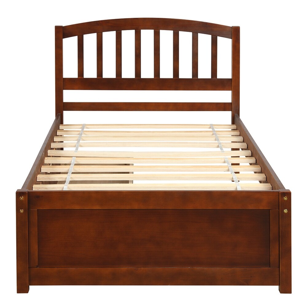 Twin Size Solid Wood Storage Platform Bed with Headboard   2 Drawers