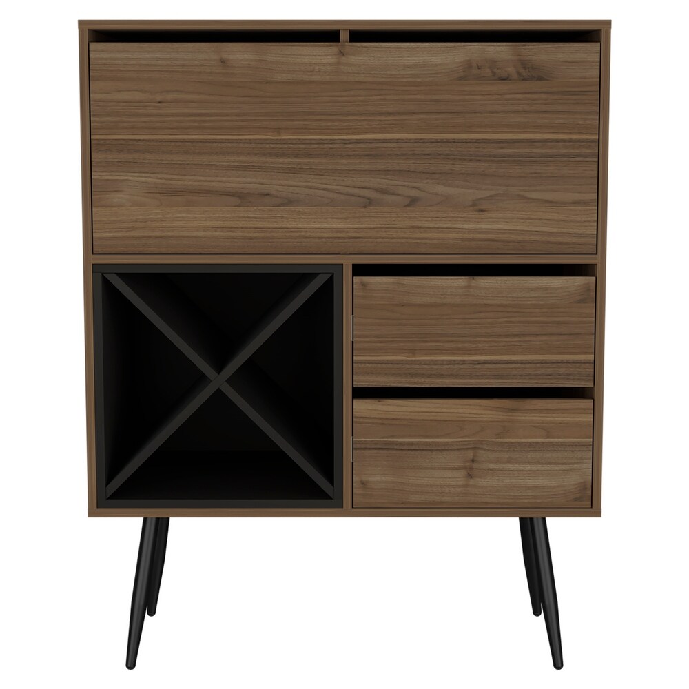 Somerville 4 Bottle 2 Drawer Bar Cabinet Mahogany and Black Wengue