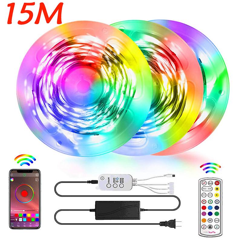 Led Strip Lights  15m Led Rgb Light Strip Music Sync 5050 Color Changing Bt Controller 24 Key Remote