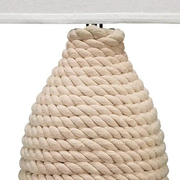 Table Lamp with Pot Bellied Woven Rope Body， White and Brown