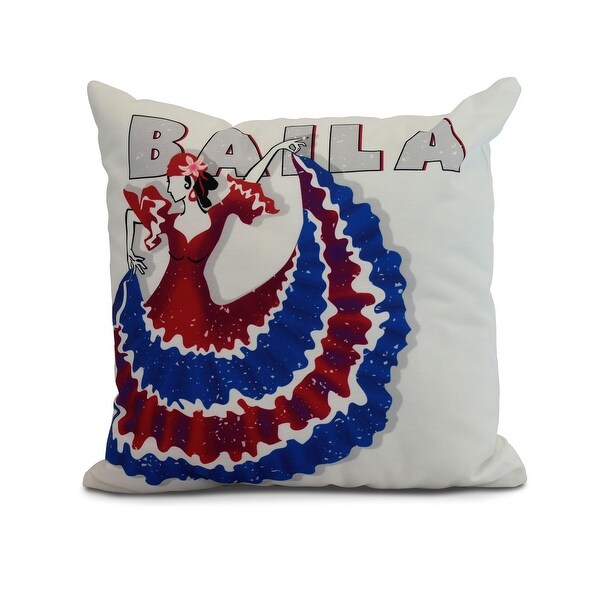 18 x 18 Inch Cuban Dancer Baila Word Print Outdoor Pillow