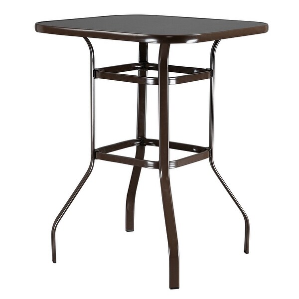 Wrought Iron Glass High Bar Table Patio Bar Table Brown