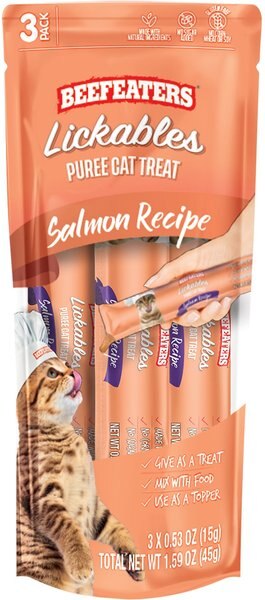 Beefeaters Lickables Salmon Puree Recipe Cat Treat， 1.59-oz bag， case of 12