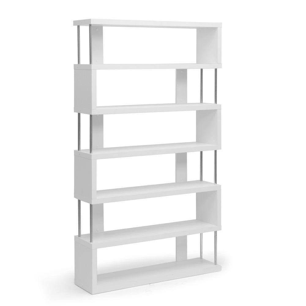 Baxton Studio 75.5 in. White Wood 6-shelf Accent Bookcase with Open Back 28862-4834-HD