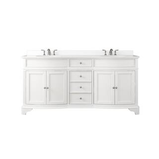 Home Decorators Collection Terryn 72 in. W x 20 in. D x 35 in. H Vanity in White with Engineered White Marble Top and White Sinks TJ-TNV7220WH