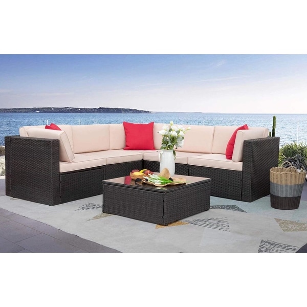 Homall 6piece Rattan Wicker Outdoor Patio Furniture Set