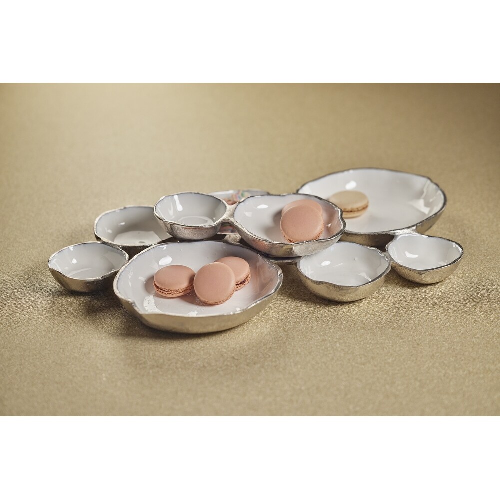 Cluster of Nine Round Serving Bowls with White Enamel Interior