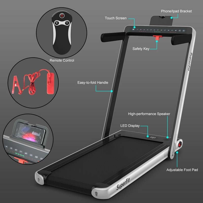 2 in 1 Folding Treadmill, 2.25HP Under Desk Electric Treadmill, Portable Walking Running Machine with Dual Display & Smart App Control