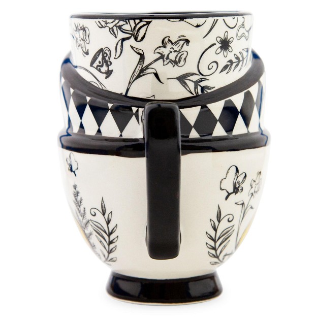 Silver Buffalo Disney Alice In Wonderland Monochrome Stacked Teacups Sculpted Ceramic Mug