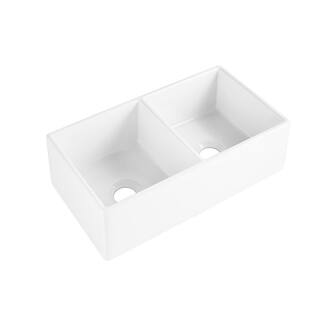 SINKOLOGY Bradstreet II 33 in. Farmhouse Double Bowl Crisp White Fireclay Kitchen Sink SK496-33FC