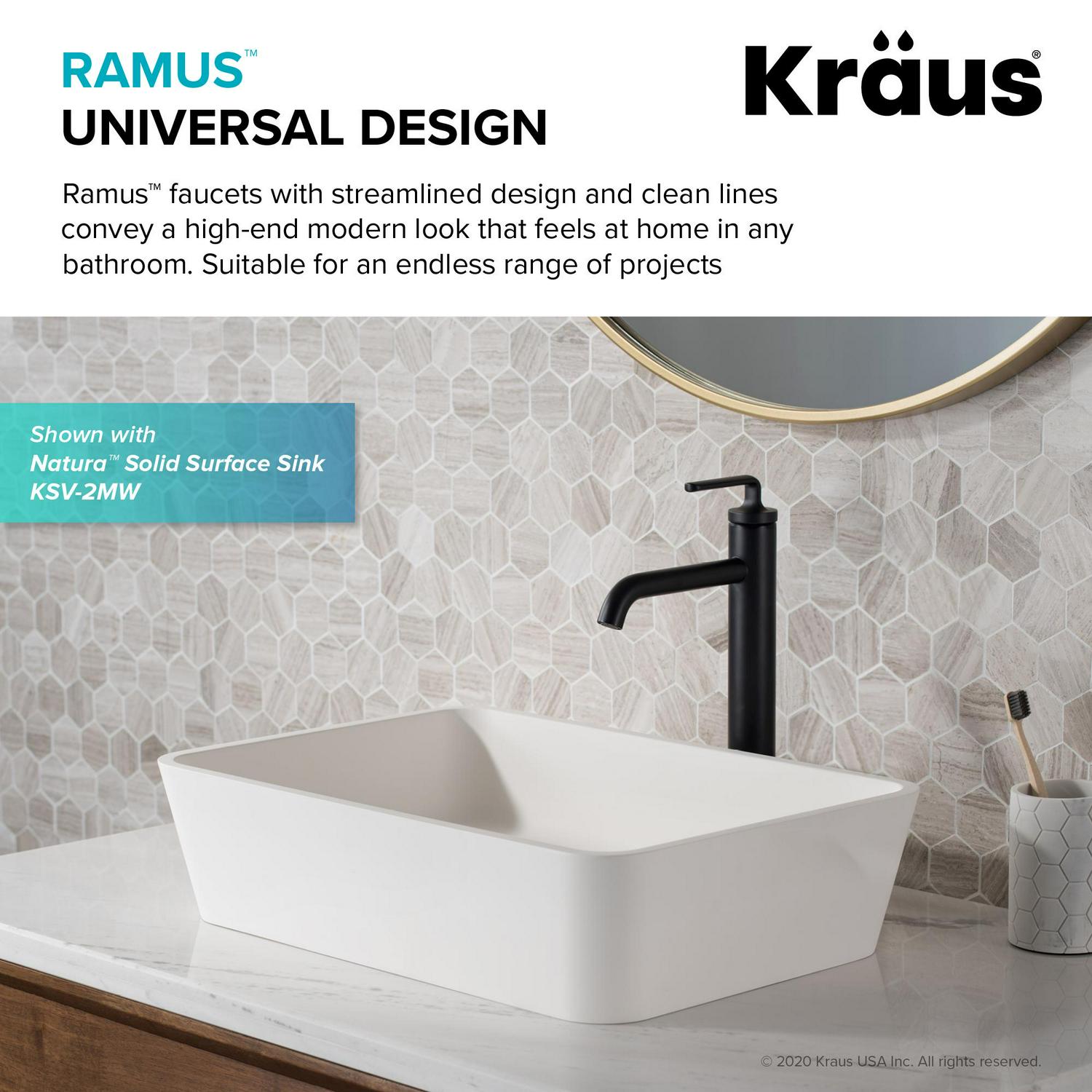 Ramusa c Single Handle Vessel Bathroom Sink Faucet with Pop-Up Drain in Matte Black