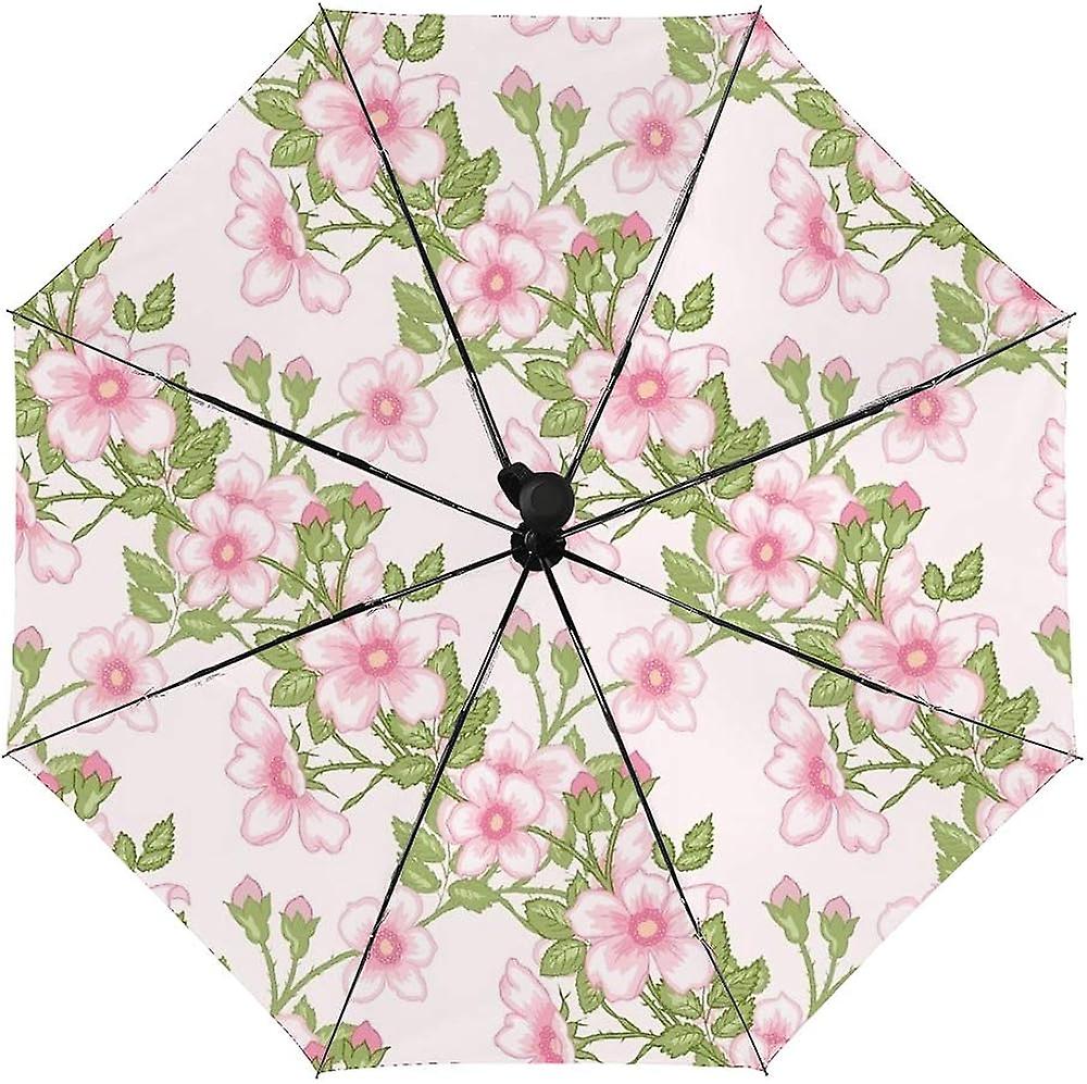 Colourlife Travel Umbrella Cherry Blossom Seamless Pattern Automatic Windproof Foldable Umbrella For Sun and Rain