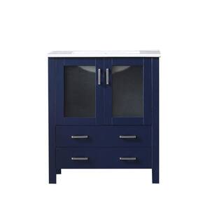 Lexora Volez 30 in W x 18 in D Navy Blue Bath Vanity and Integrated Ceramic Top LV341830SEES000