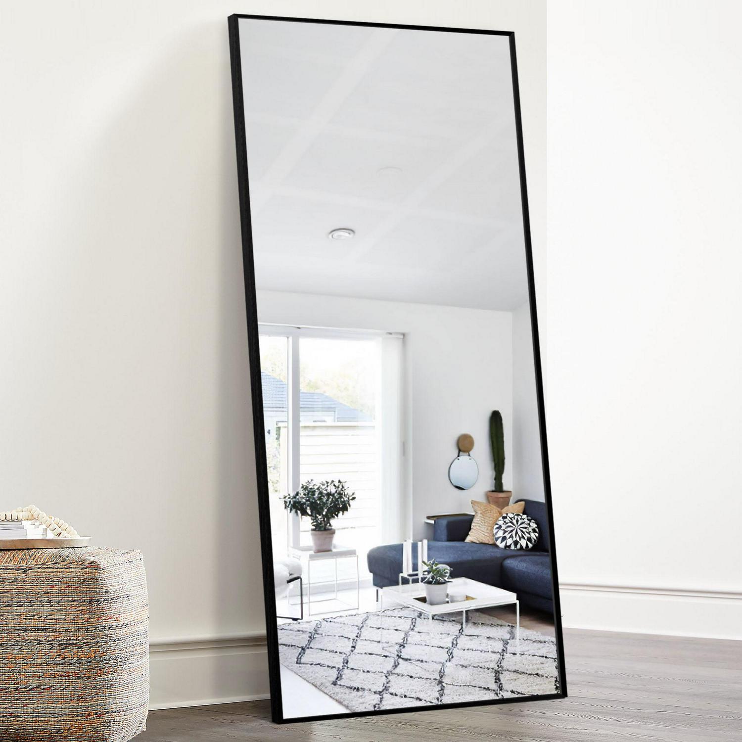 NeuType Full Length Standing Floor Mirror with Aluminum Alloy Thin Frame Black 65  x 22  Crowdfused