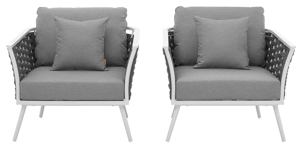 Stance Armchair Outdoor Patio Aluminum Set of 2  White Gray   Midcentury   Outdoor Lounge Chairs   by Furniture East Inc.  Houzz