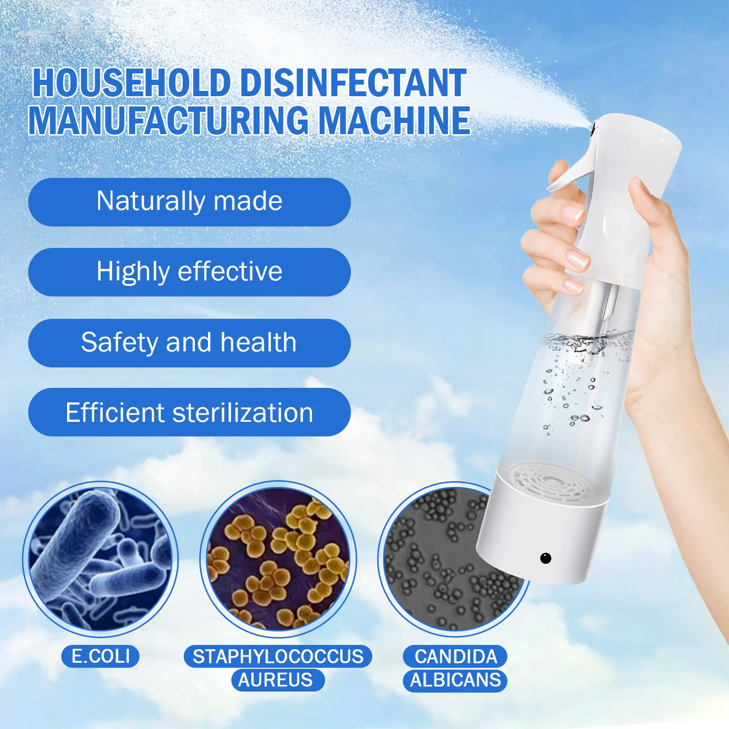 Sodium Hypochlorite Spray Electrolysis Water Hocl Sprayer Disinfectant Water Generator