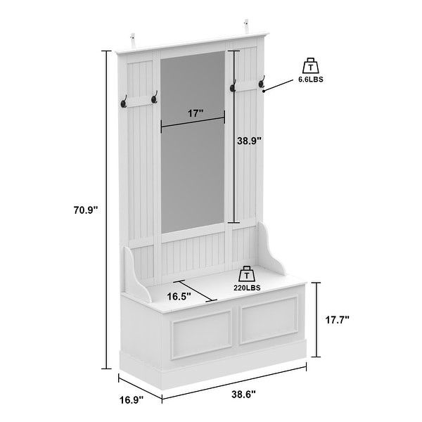 70.9 Entryway Hall Tree with Storage Cabinet Hooks Mirror Dresser - - 37284683